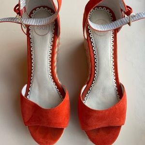 Orange suede wedges